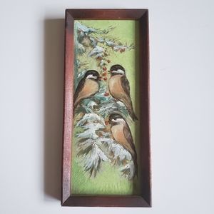 PRIMITIVE Chickadee Painting Signed 1987